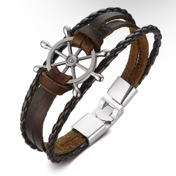 Men Sailor Rudder Multilayer Leather Bracelet for Men vintage Bracelet - Picture 1 of 3